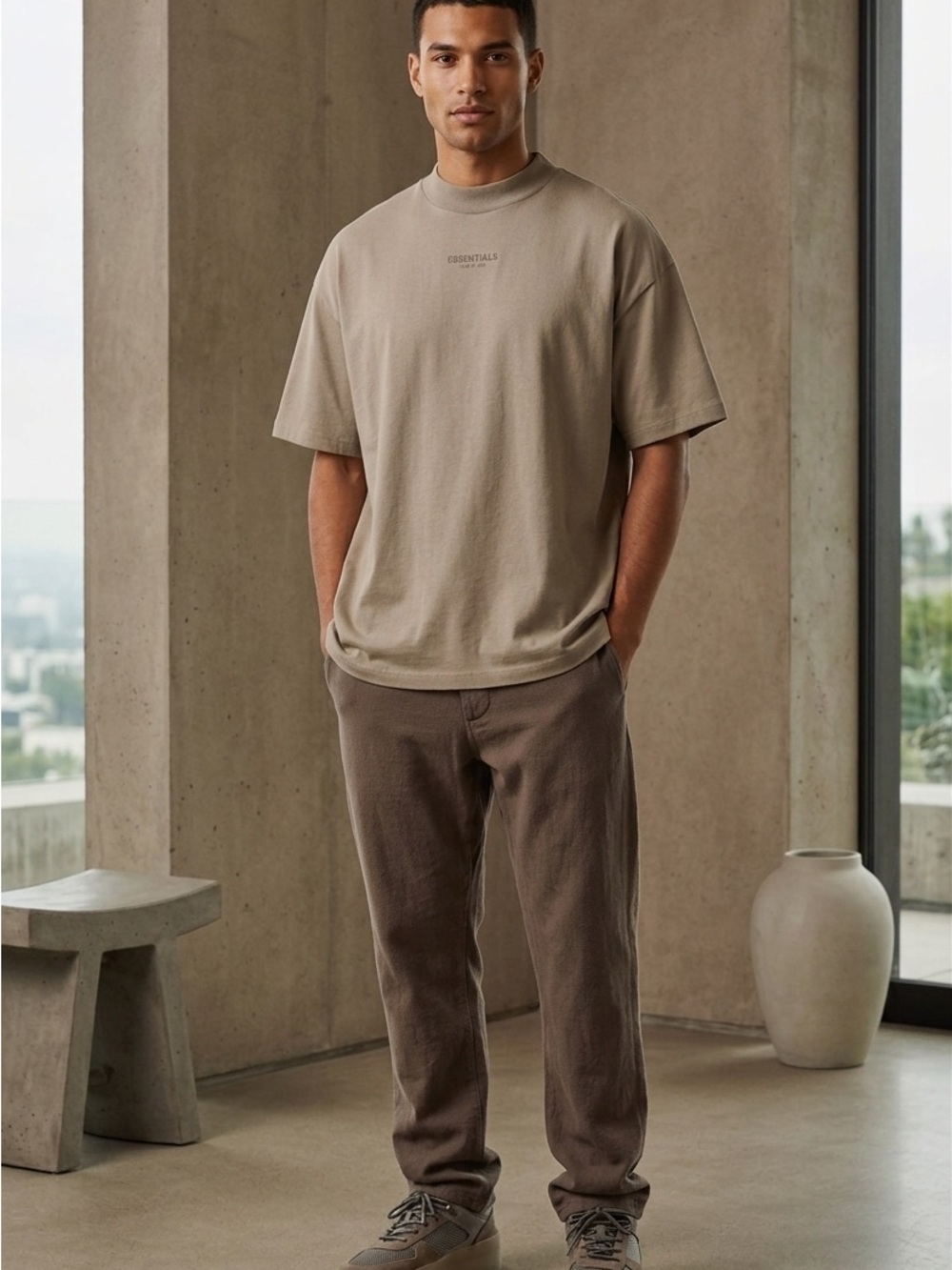 Fear of God Essentials Taupe Crewneck T-Shirt